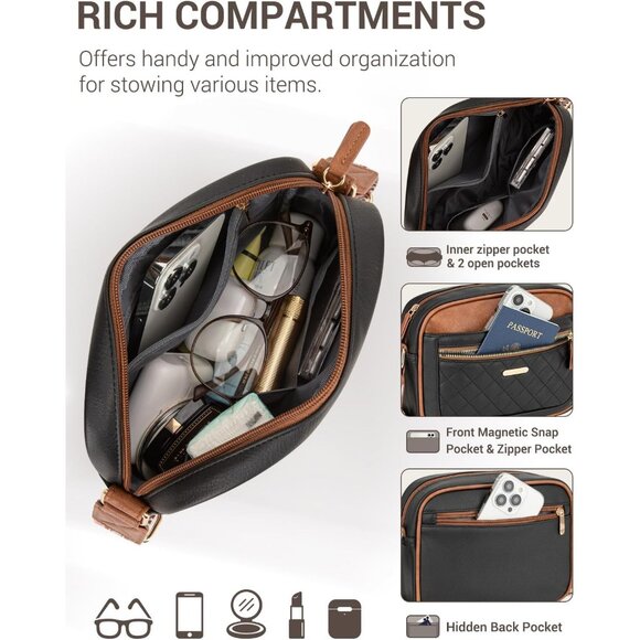 Women’s Small Waterproof Leather Crossbody Bag with Adjustable Strap - Multi-Poc - Picture 4 of 6